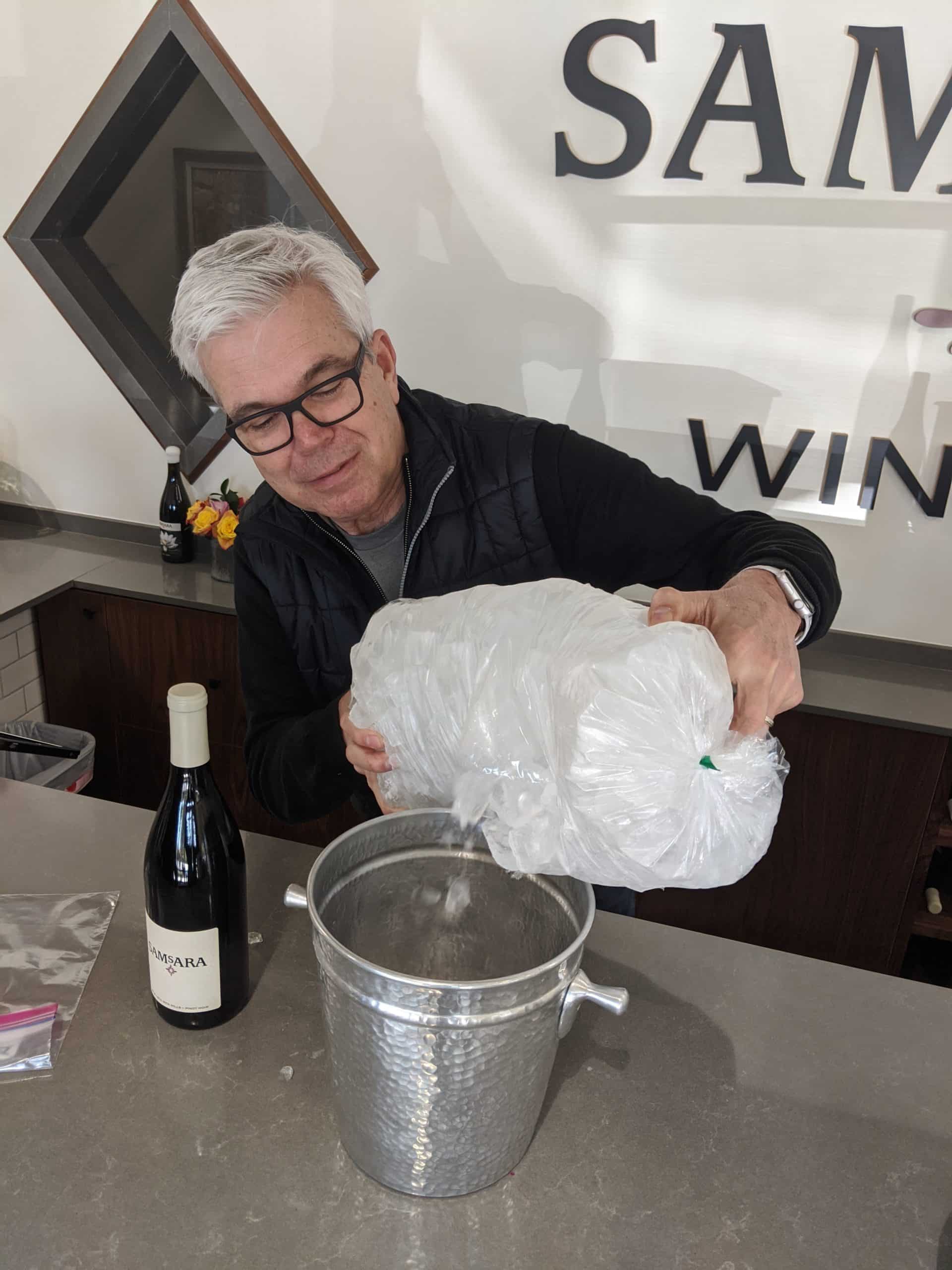 dave adding ice to the bucket